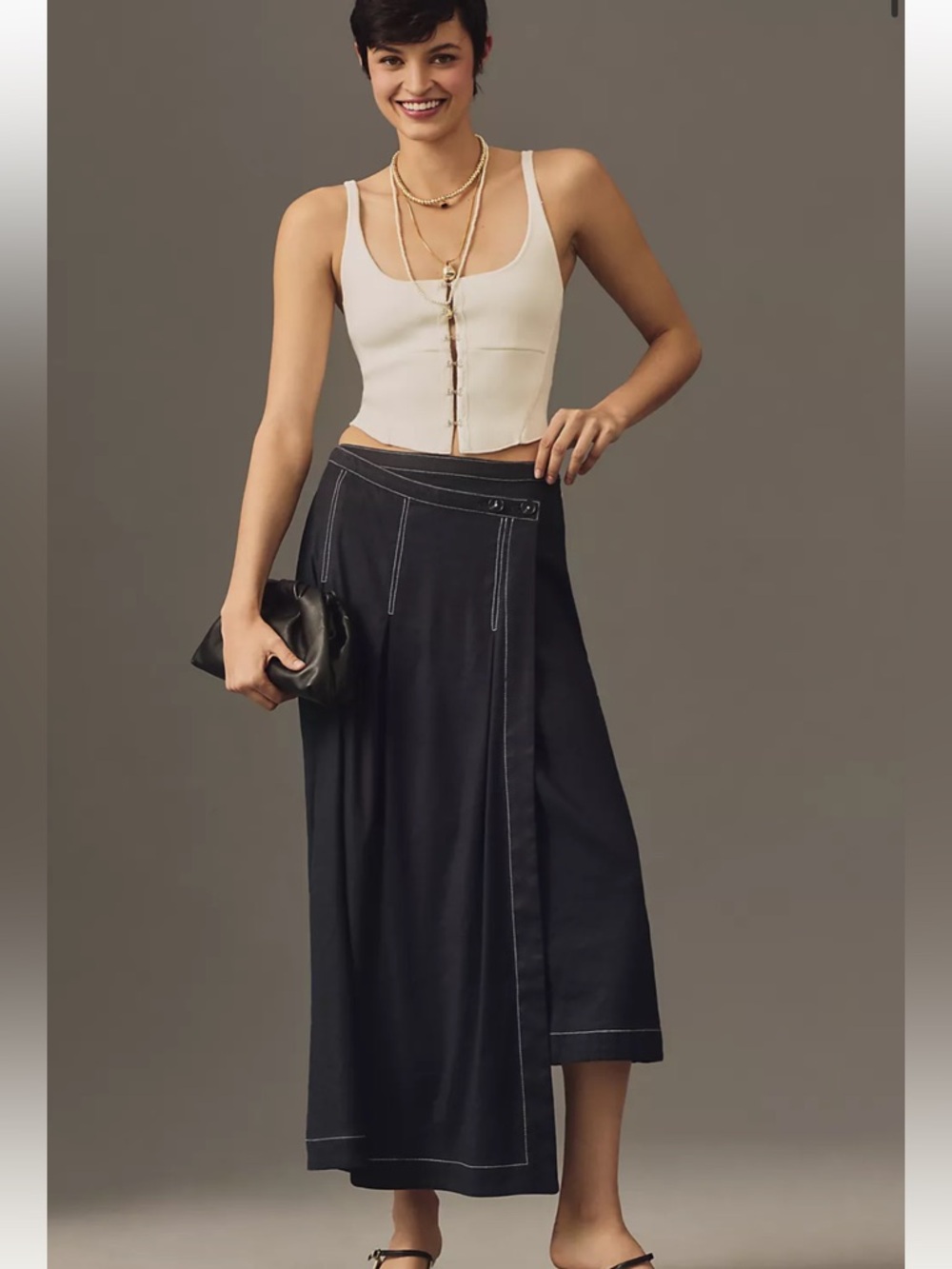 Maeve Edie Asymmetrical Stitched linen blend Midi Skirt size 14 new